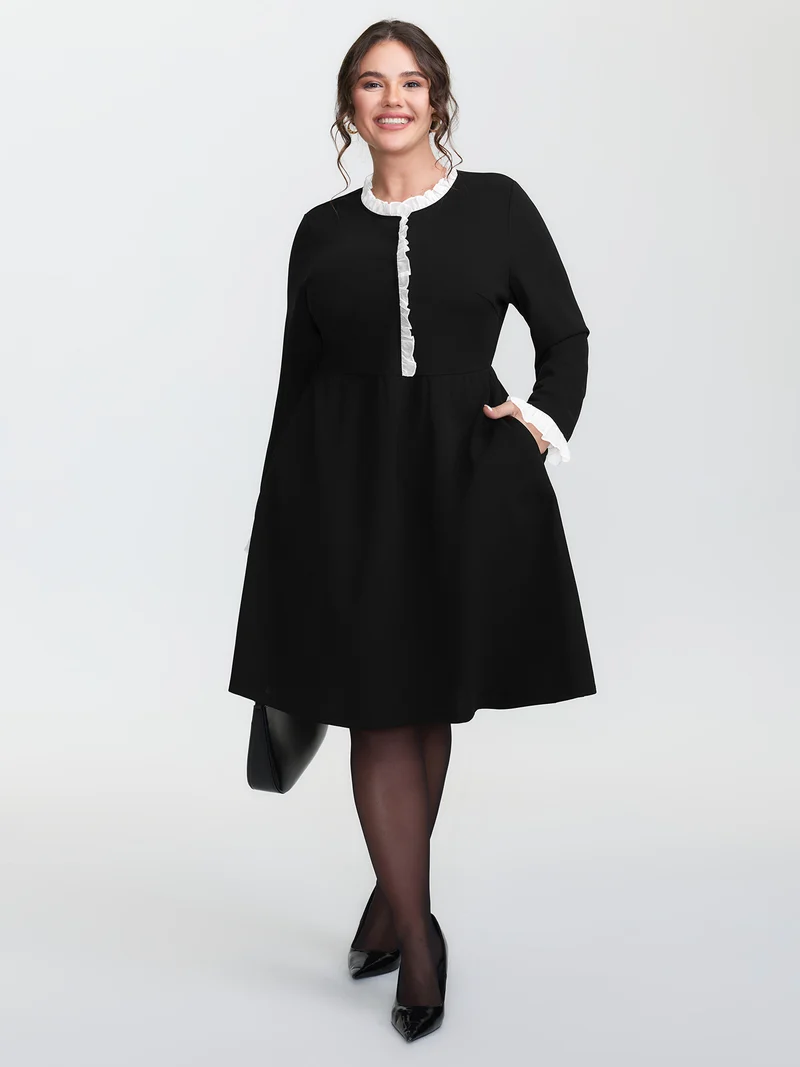 Color Contrast Ruffled Midi Dress