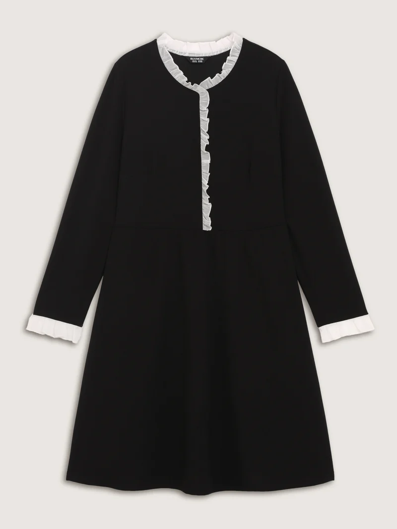 Color Contrast Ruffled Midi Dress