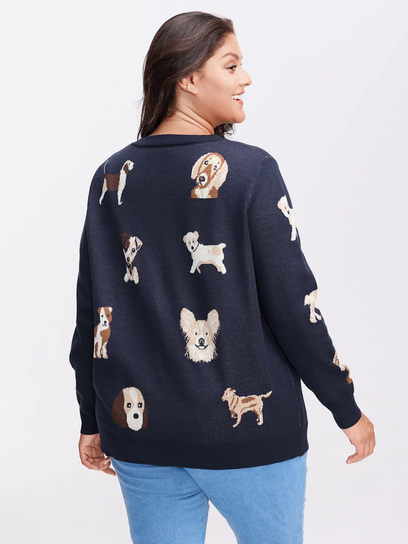 Supersoft Puppy Pattern Button Knit Cardigan