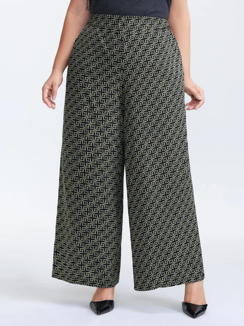Geometric Print Stretchy Waist Wide-Leg Pants