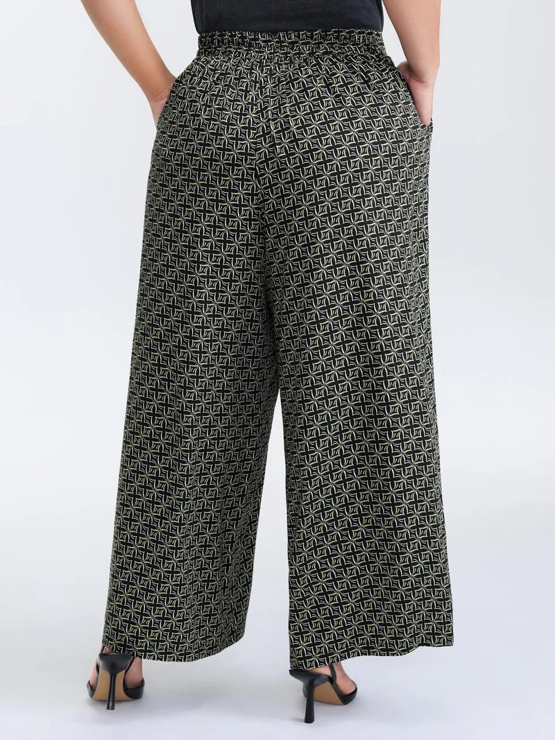 Geometric Print Stretchy Waist Wide-Leg Pants