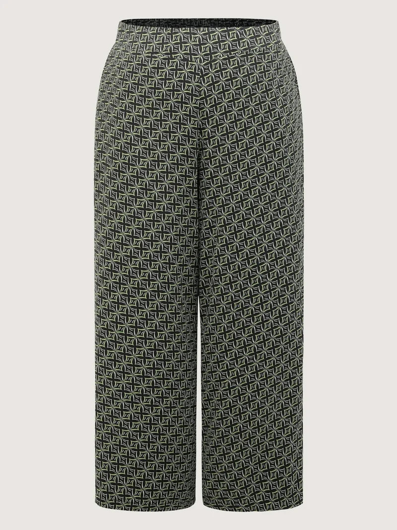Geometric Print Stretchy Waist Wide-Leg Pants