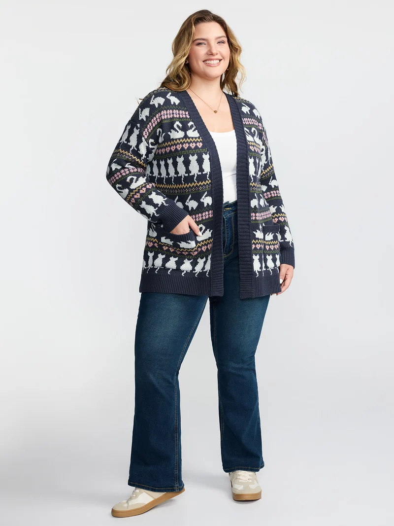 Animal Jacquard Pattern Pockets Knit Cardigan