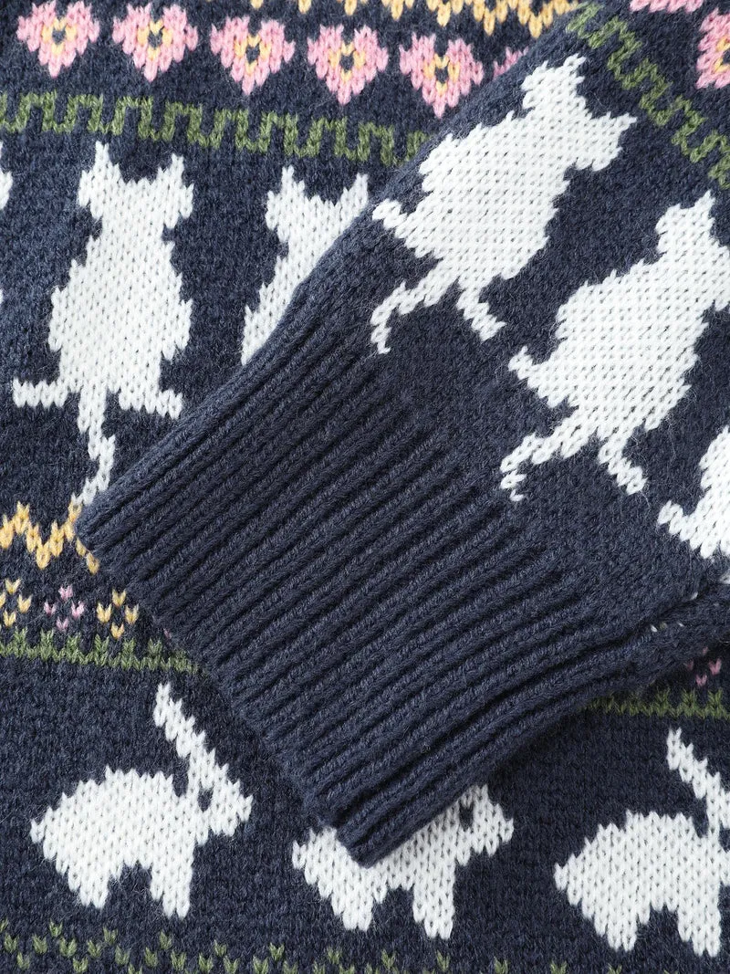 Animal Jacquard Pattern Pockets Knit Cardigan