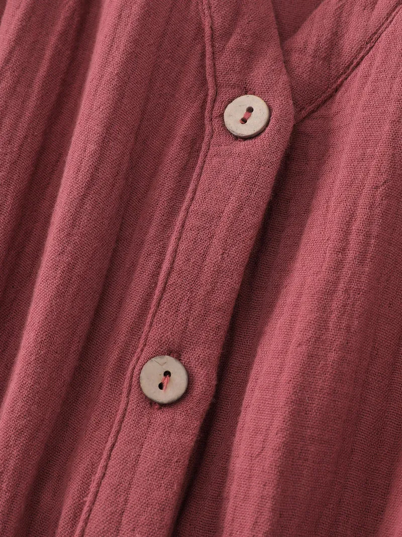 Cotton Textured Belted Pockets Maxi Dress