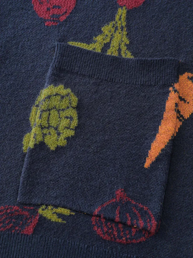 Vegetable Print Buttons Colorful Knit Cardigan