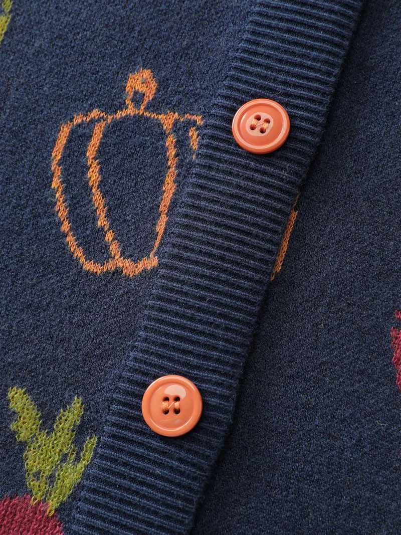 Vegetable Print Buttons Colorful Knit Cardigan