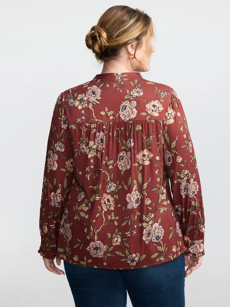 Vintage Floral Neck Ribbon Tie Blouse
