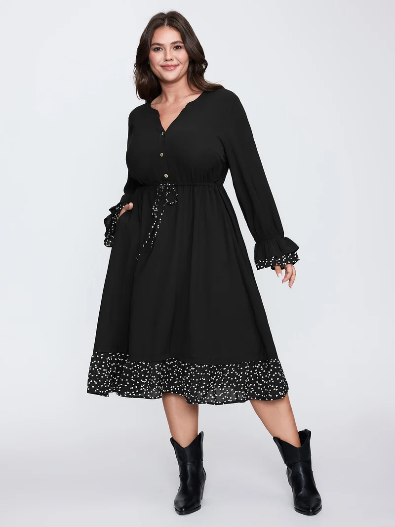 Polka Dots Toothpick Pleats Midi Dress