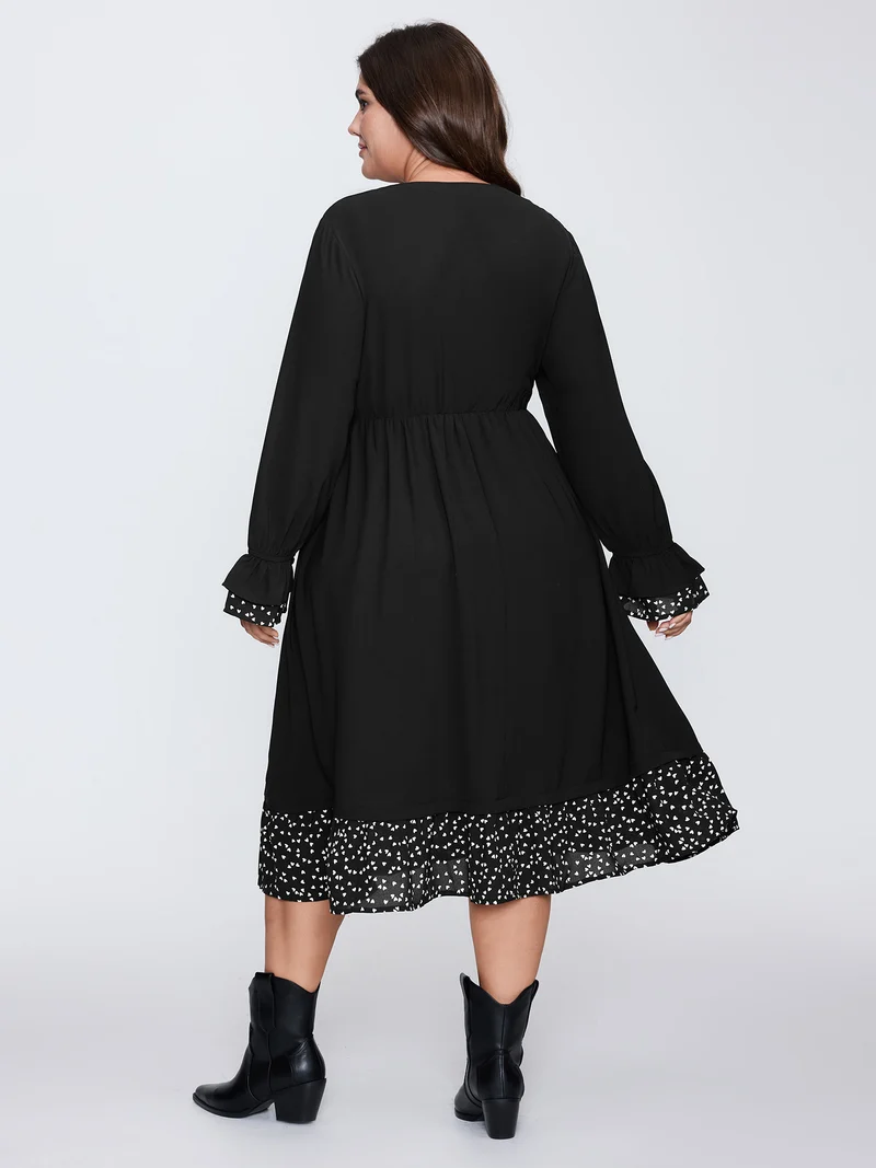 Polka Dots Toothpick Pleats Midi Dress