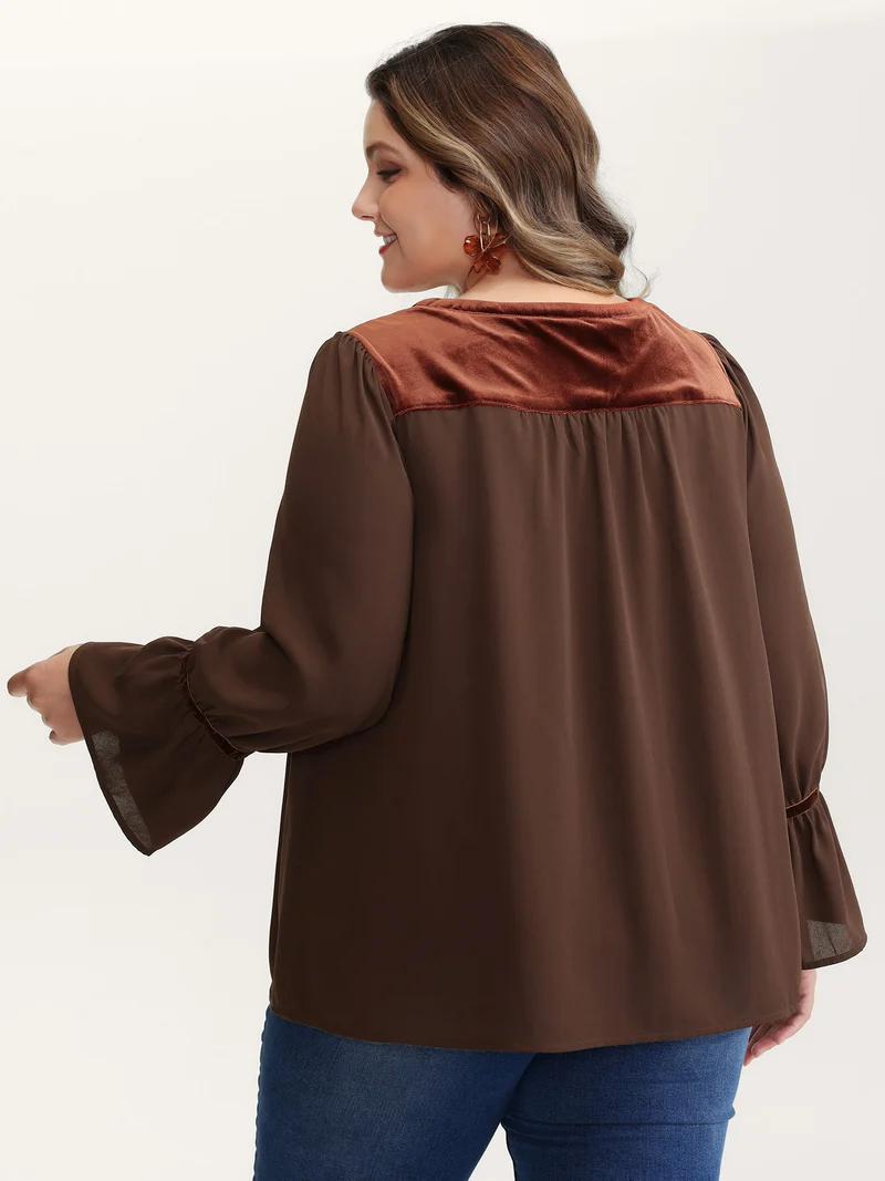 Embroidered Pleated Ruffled Sleeve Blouse