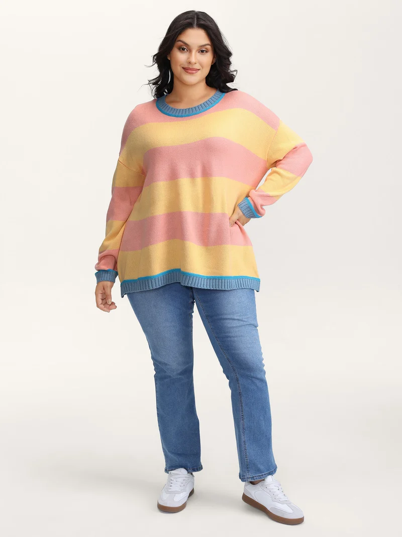 Colorblock Textured Flowy Fit Pullover