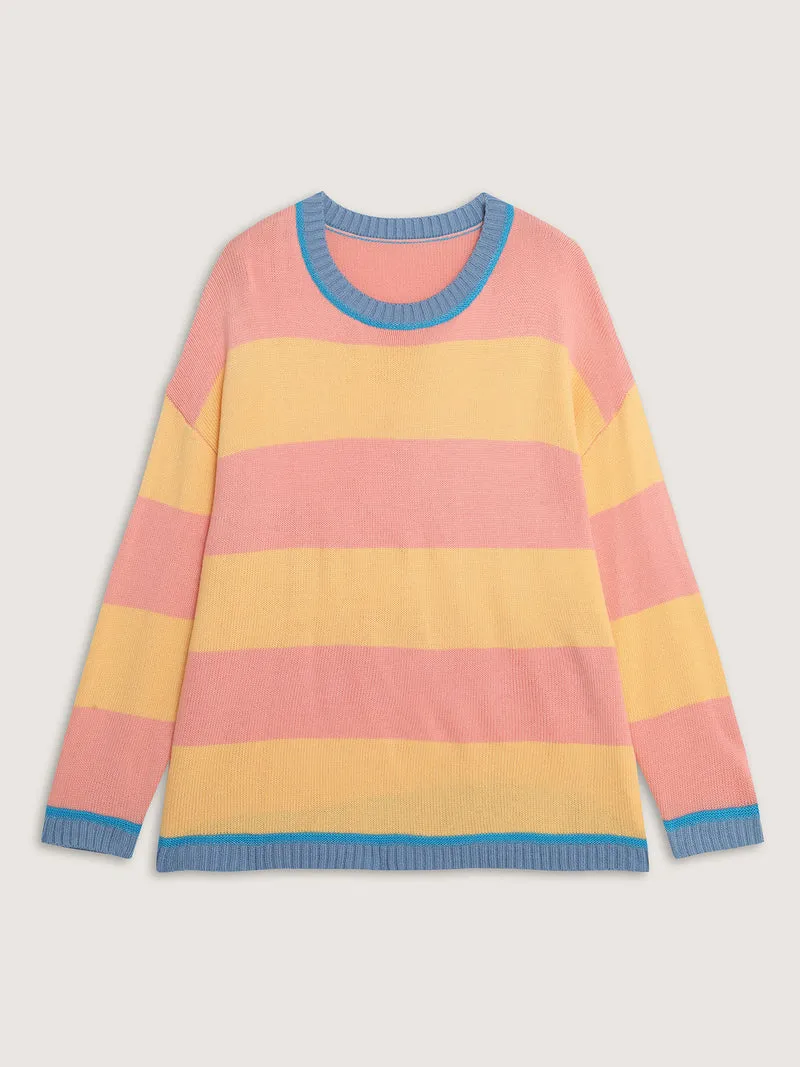 Colorblock Textured Flowy Fit Pullover