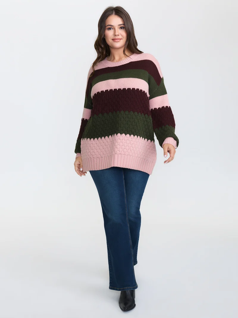 Colorblock Textured Ribbed Hem Pullover