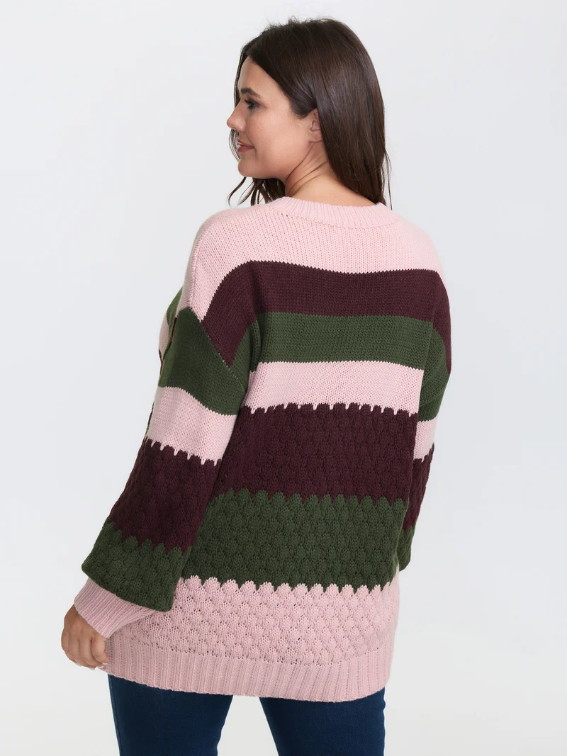 Colorblock Textured Ribbed Hem Pullover
