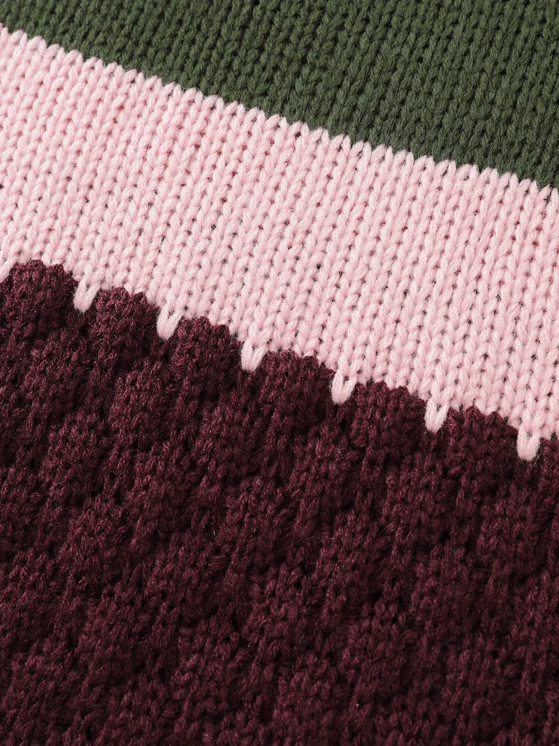 Colorblock Textured Ribbed Hem Pullover