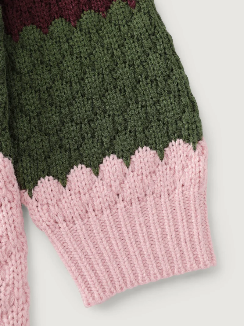 Colorblock Textured Ribbed Hem Pullover