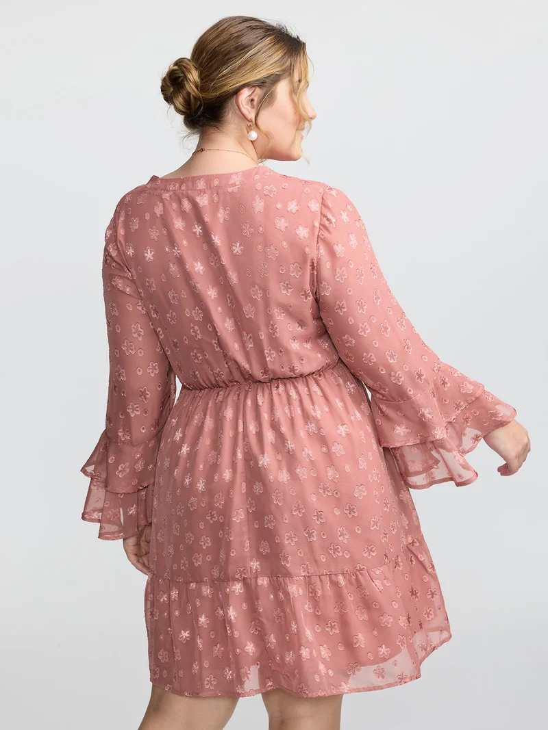 Floral Textured Layered Sleeve Sheer Mini Dress