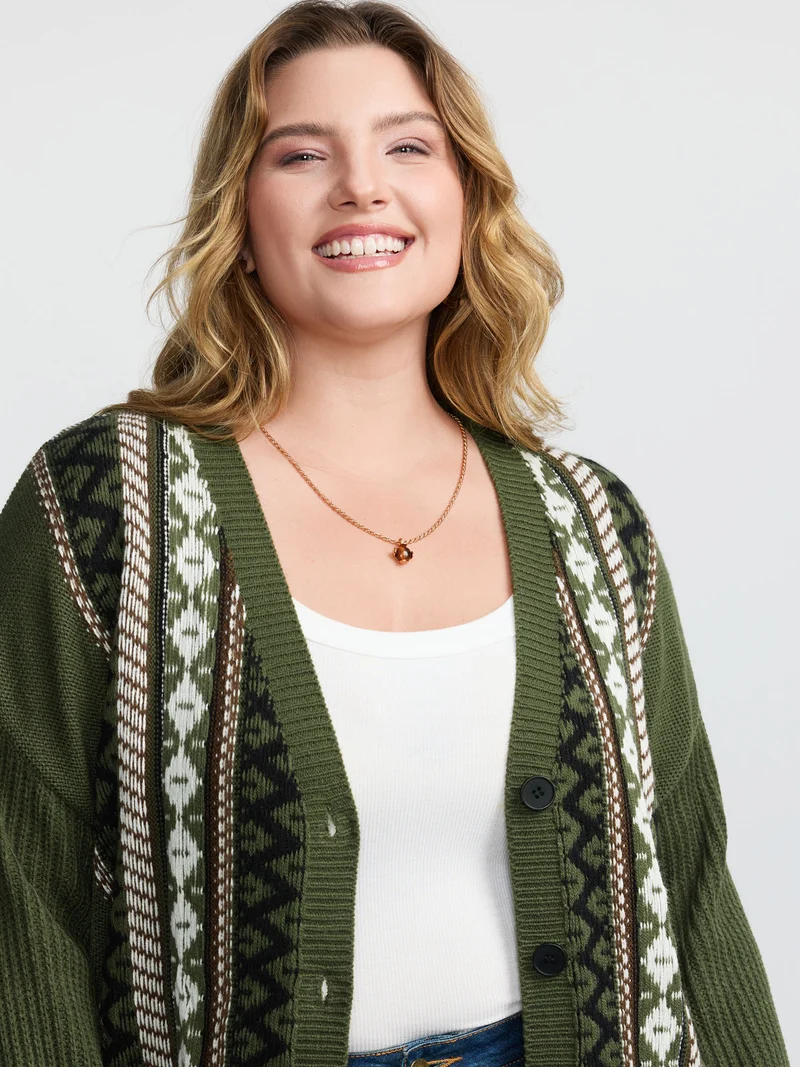 Textured Button-Front Straight Sleeve Knit Cardigan