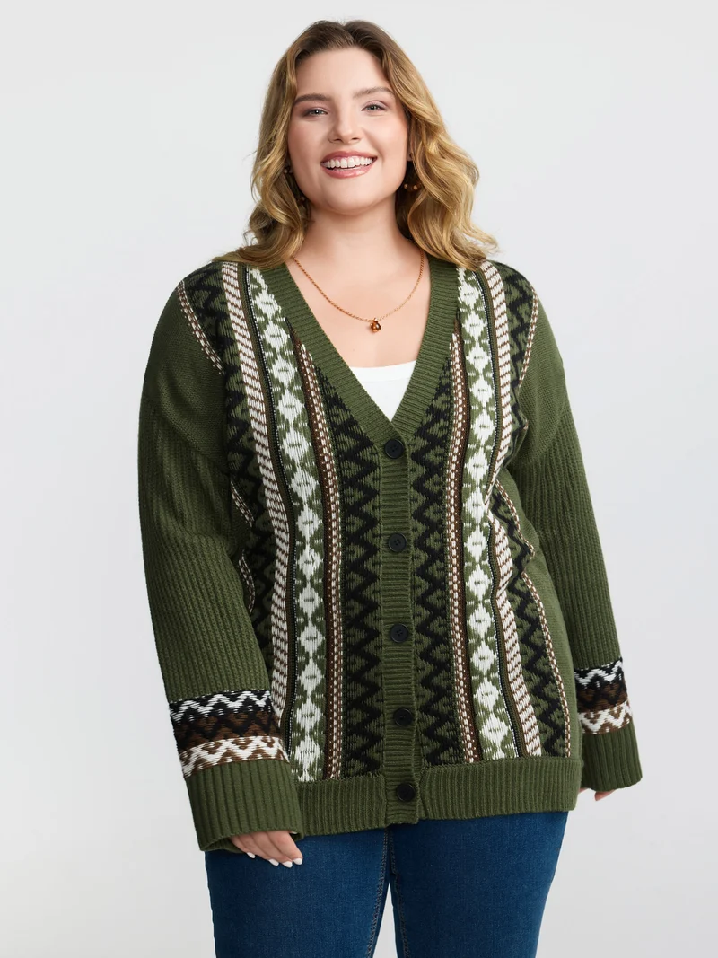 Textured Button-Front Straight Sleeve Knit Cardigan
