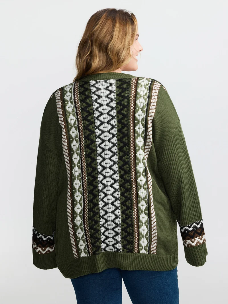 Textured Button-Front Straight Sleeve Knit Cardigan