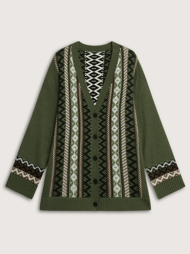 Textured Button-Front Straight Sleeve Knit Cardigan
