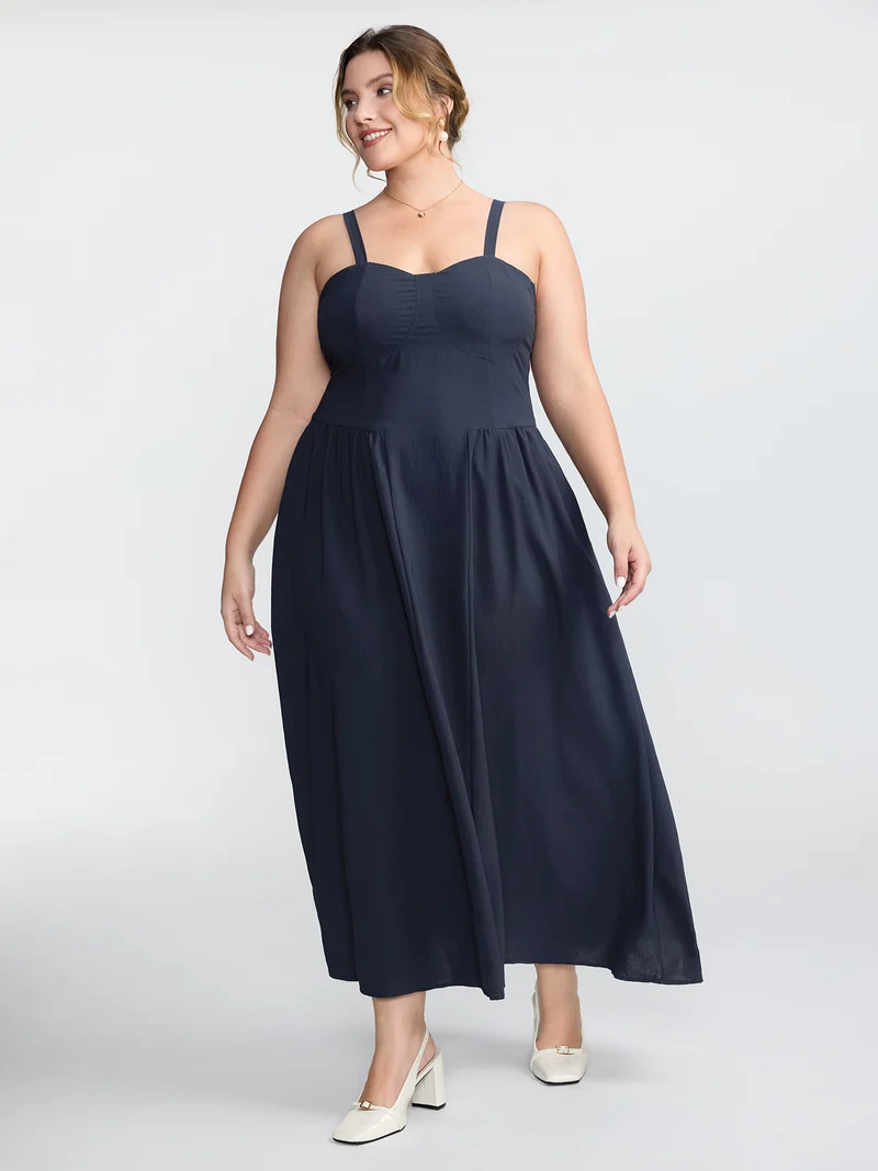 Pleated Side Skirt Sculpted Cami Maxi Dress