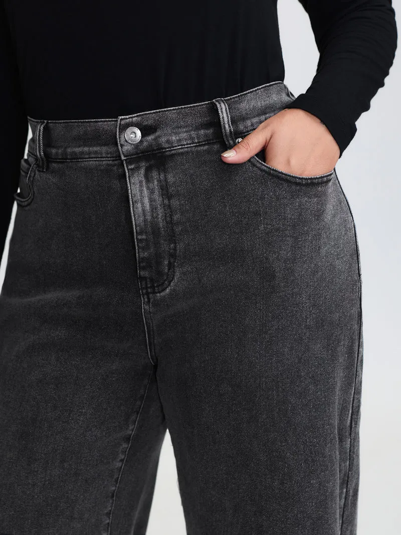 Vintage Wash Stretchy Waistband Wide-Leg Jeans