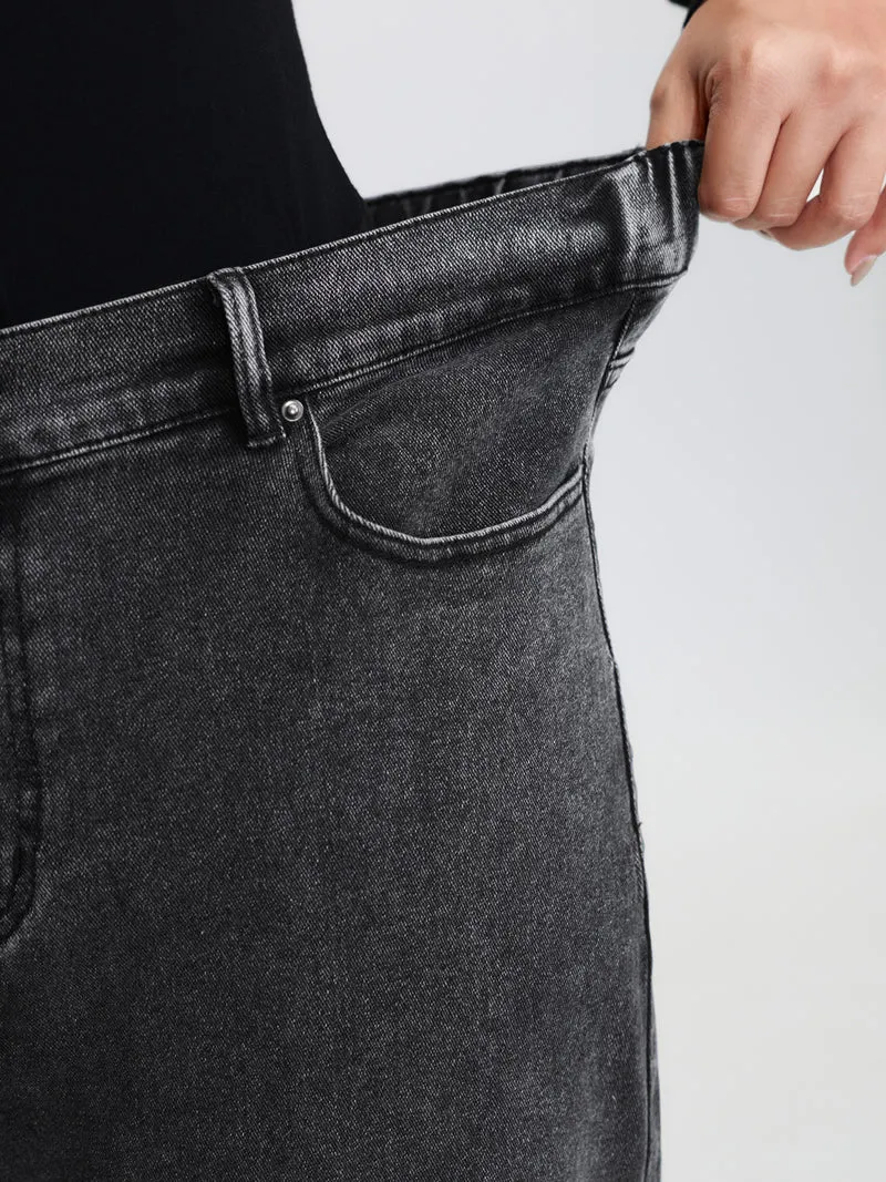 Vintage Wash Stretchy Waistband Wide-Leg Jeans