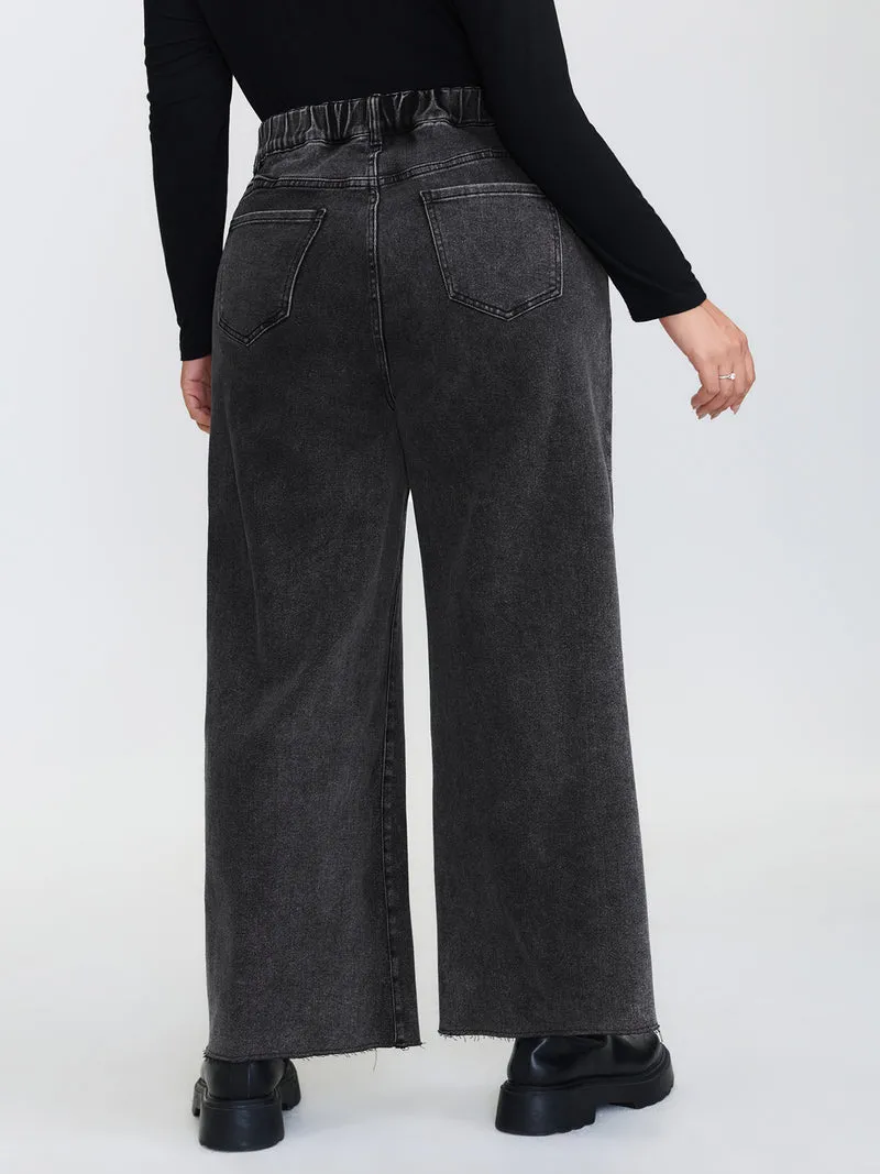 Vintage Wash Stretchy Waistband Wide-Leg Jeans