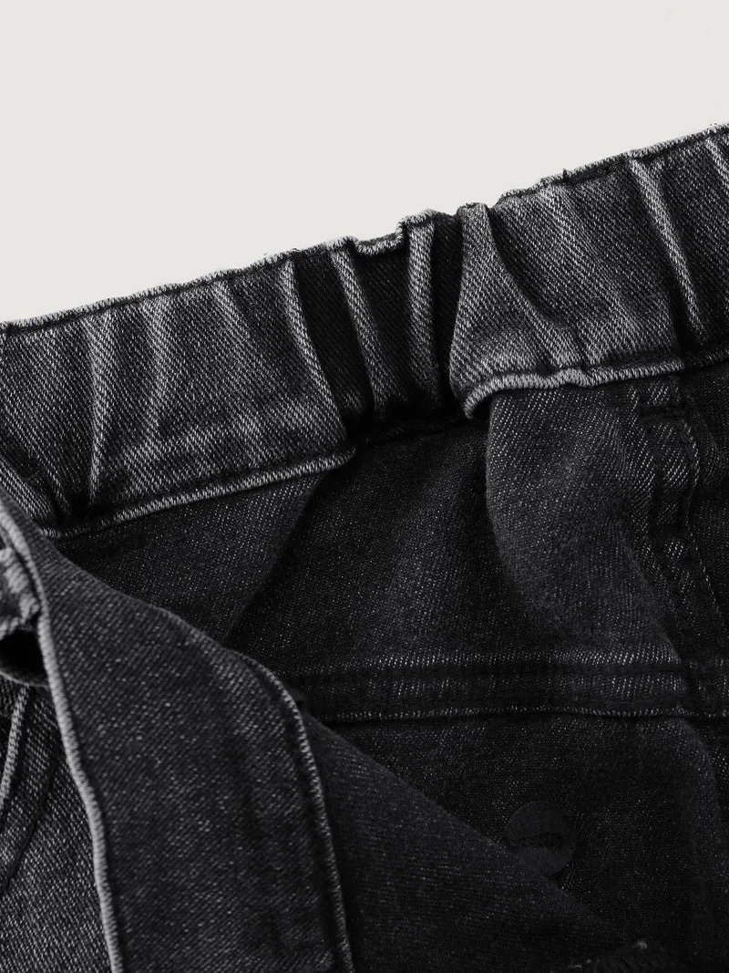 Vintage Wash Stretchy Waistband Wide-Leg Jeans