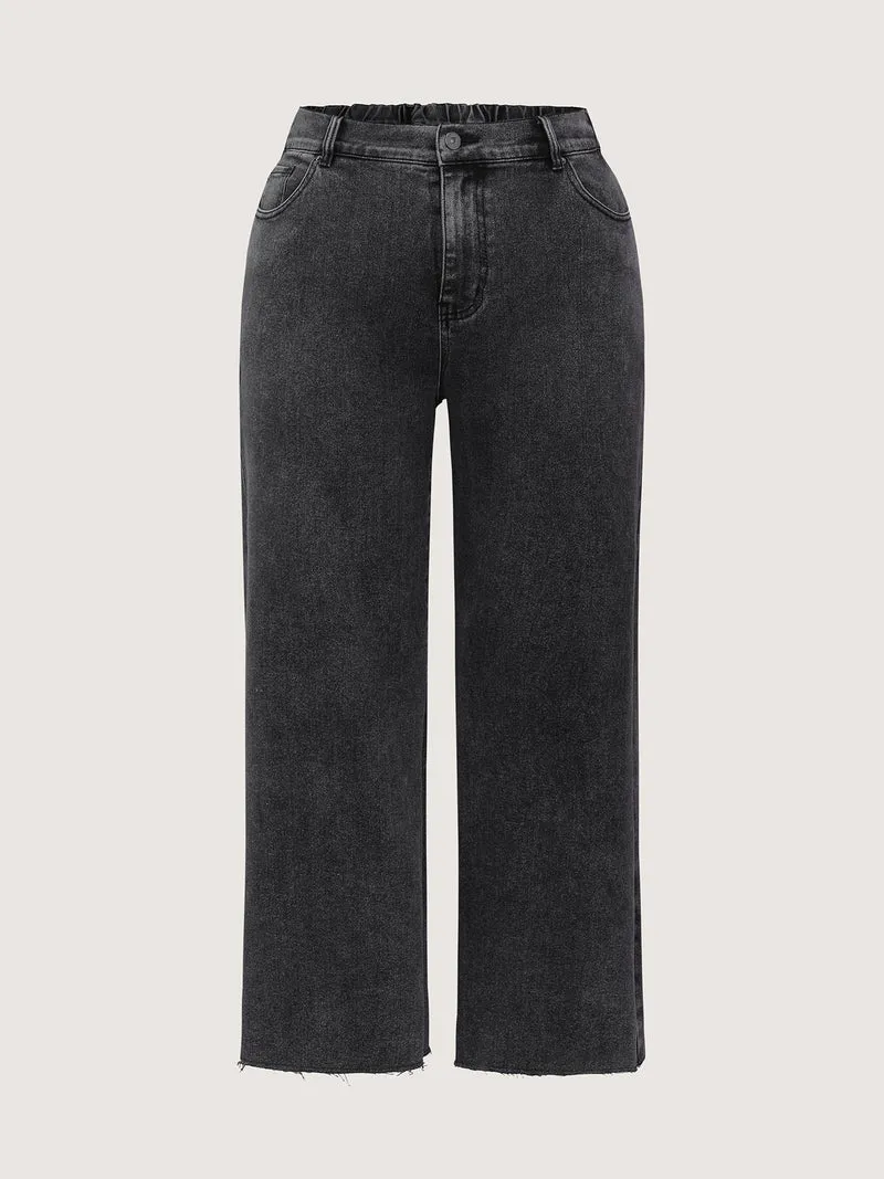 Vintage Wash Stretchy Waistband Wide-Leg Jeans
