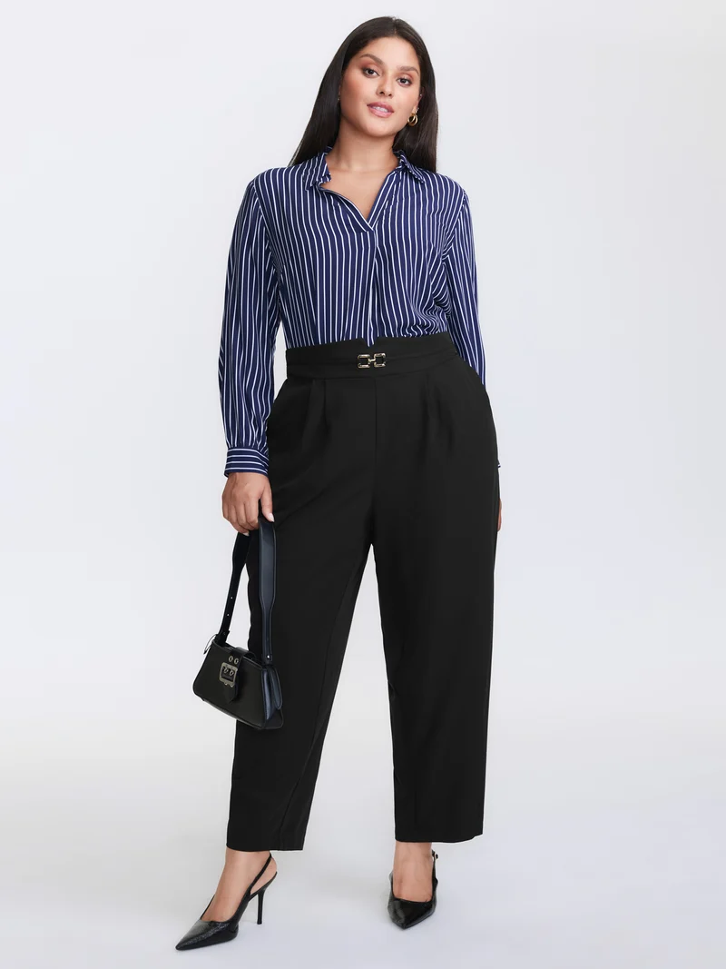 Metal Buckle Split Waistband Pants