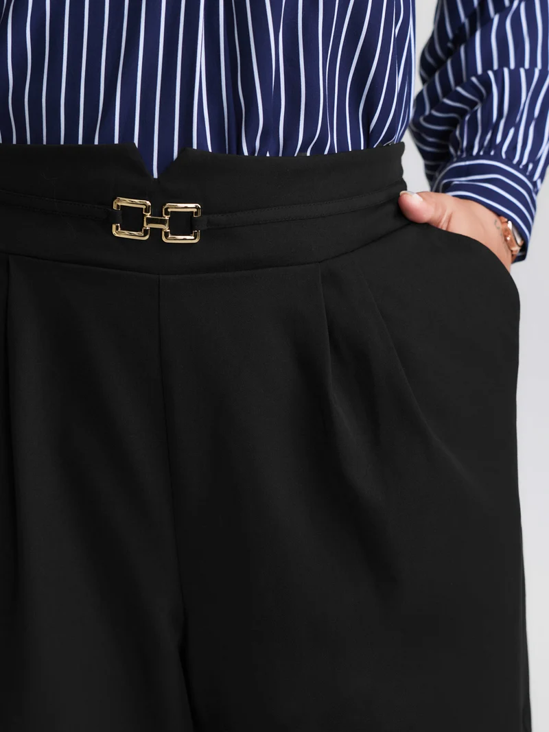 Metal Buckle Split Waistband Pants