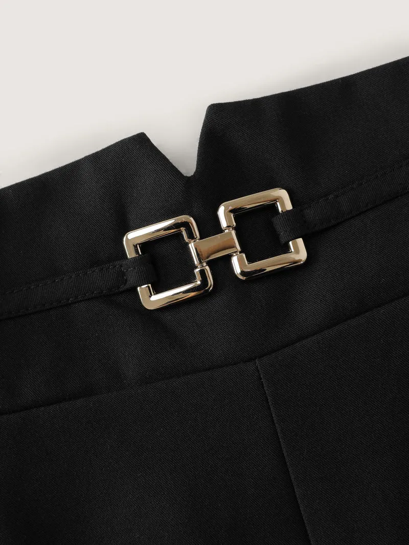 Metal Buckle Split Waistband Pants