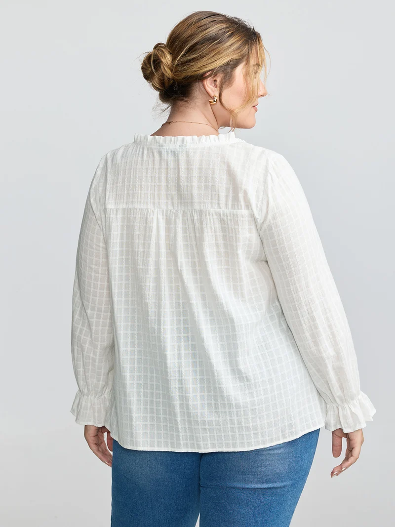 Textured Lantern Sleeve Neck-Tie Blouse