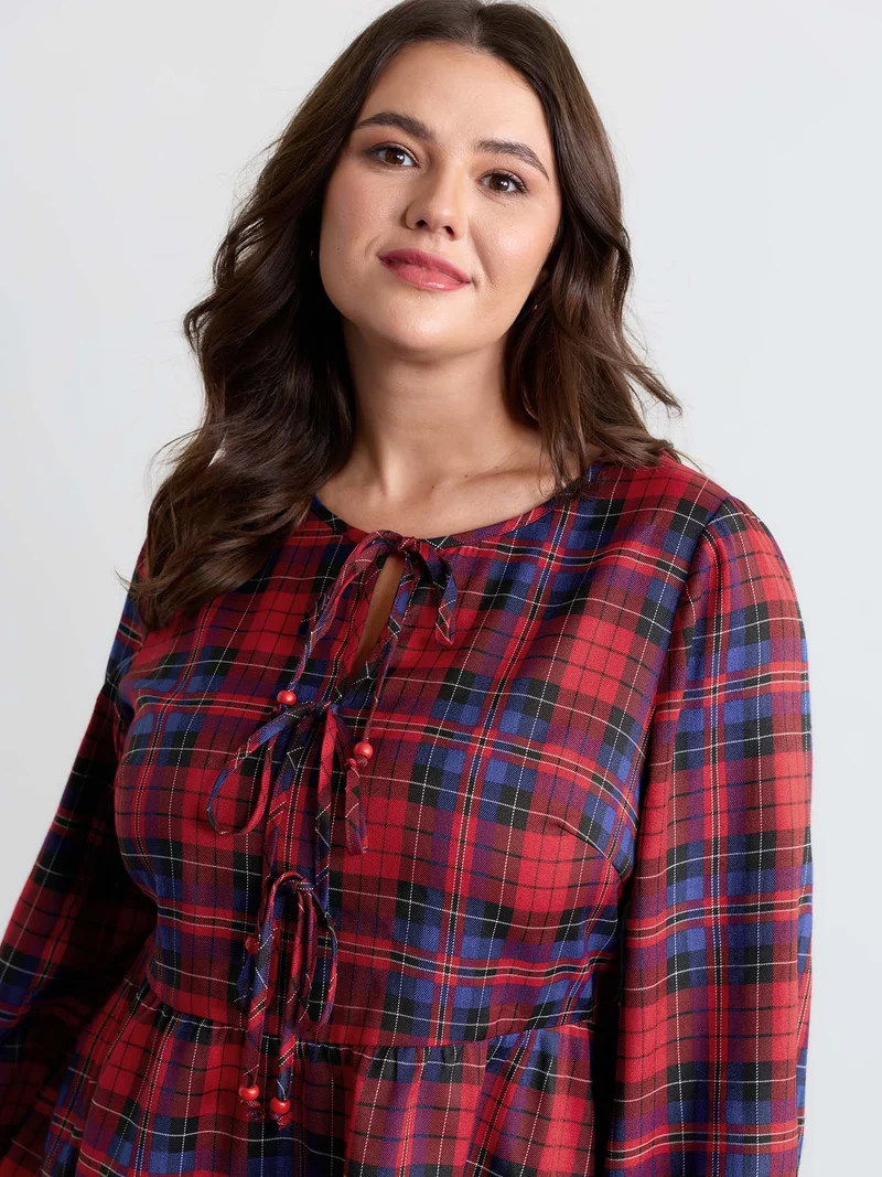 Festive Plaid Bowknots Adjustable Blouse