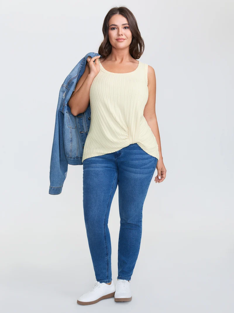Velvety Ribbed Knotted Tank Top