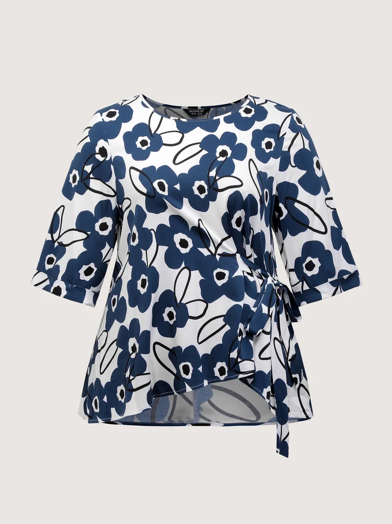 Floral Print Waist-Tie Blouse
