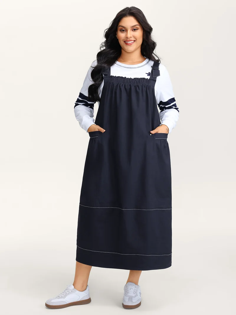 Pure Cotton Overall Adjustable Midi Dress