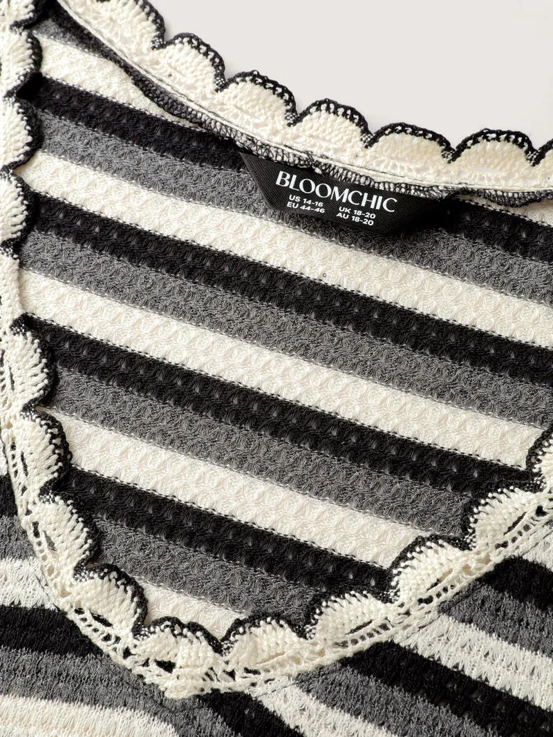 Textured Stripe Print Stretchy T-Shirt