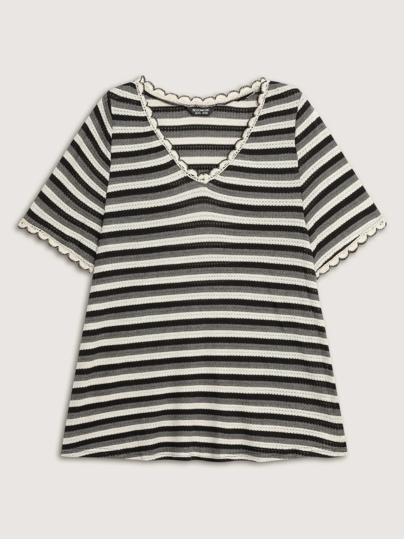 Textured Stripe Print Stretchy T-Shirt