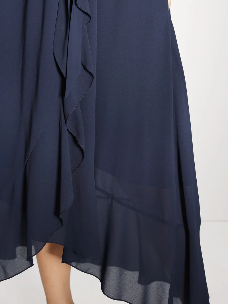 Belted Waist High Low Hem Midi Dress