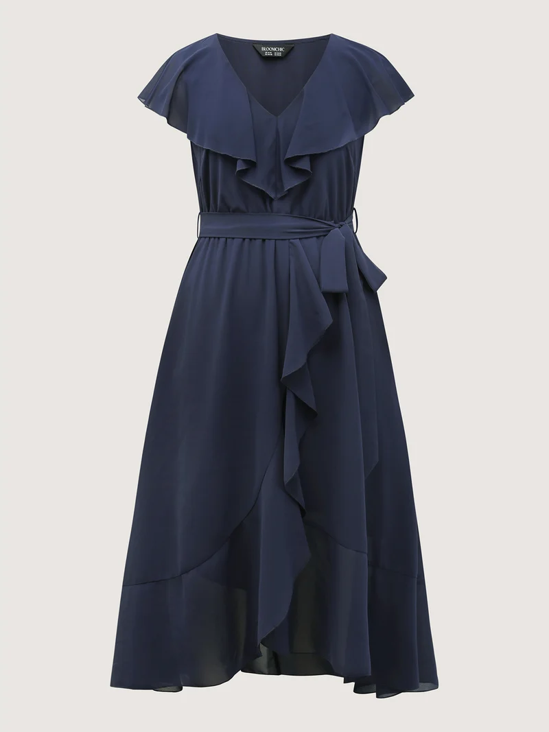 Belted Waist High Low Hem Midi Dress