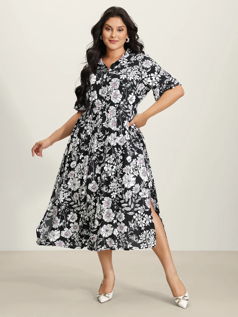 Rayon Floral Print Placket Maxi Dress