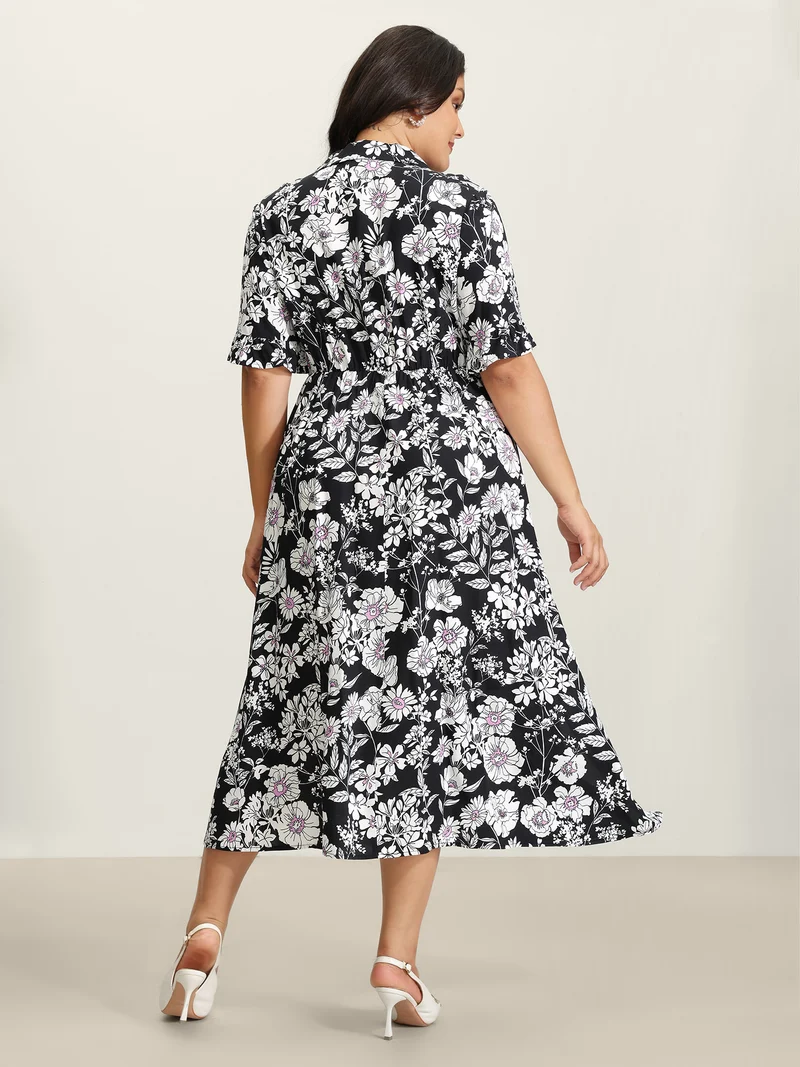 Rayon Floral Print Placket Maxi Dress
