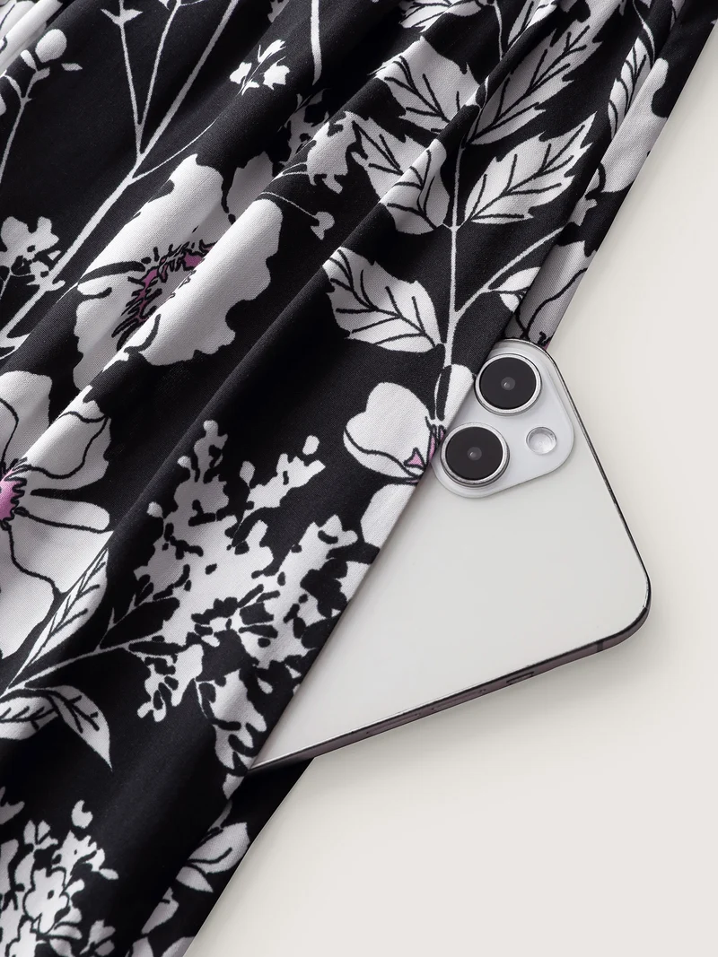 Rayon Floral Print Placket Maxi Dress