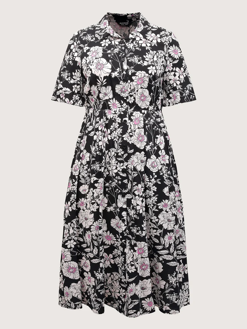 Rayon Floral Print Placket Maxi Dress