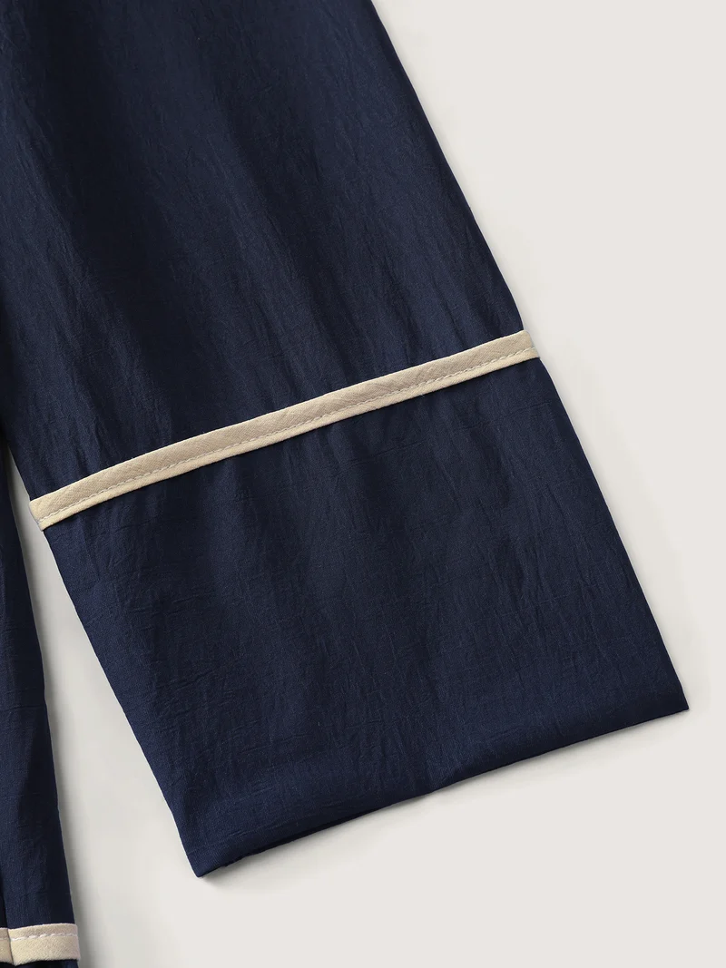 Color Contrast Belted Maxi Shirt Dress