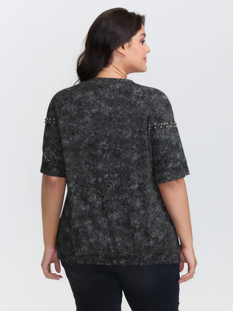 Rivets Snowflake Effect Stretchy T-Shirt